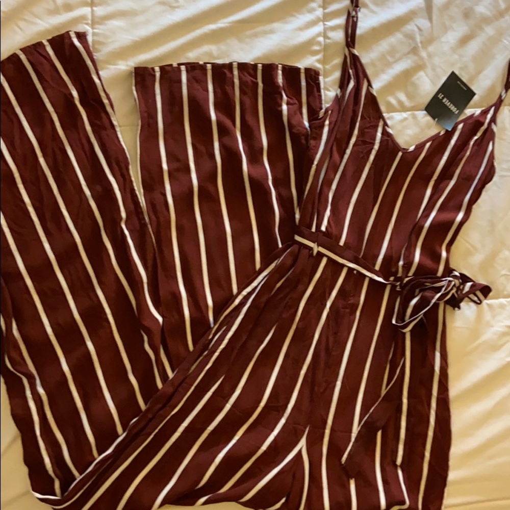 Burgundy and white stripped jumper size small